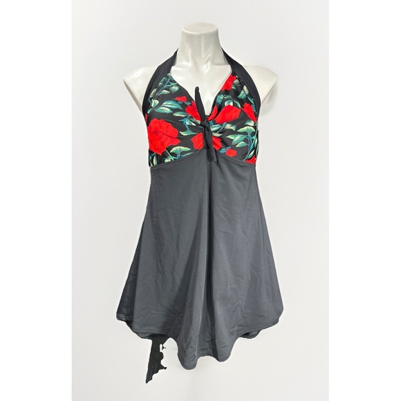 Cocoship Rose Swim Dress Size 18 Black Cherry Top Halter NWT - Picture 1 of 8